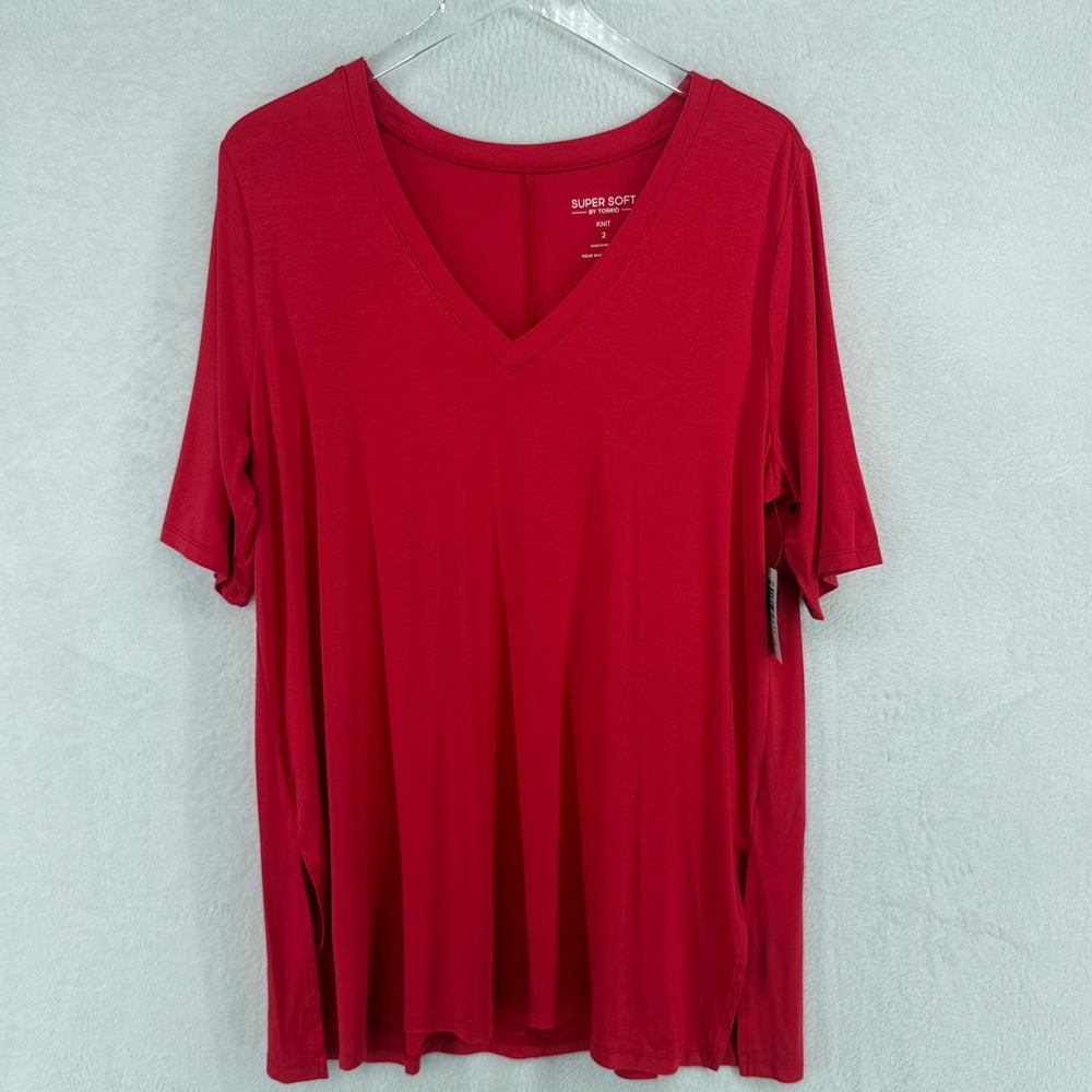 Torrid Tunic Women Size 2X‎ Red Super Soft V-Neck Side Slit Stretch Tee NWT